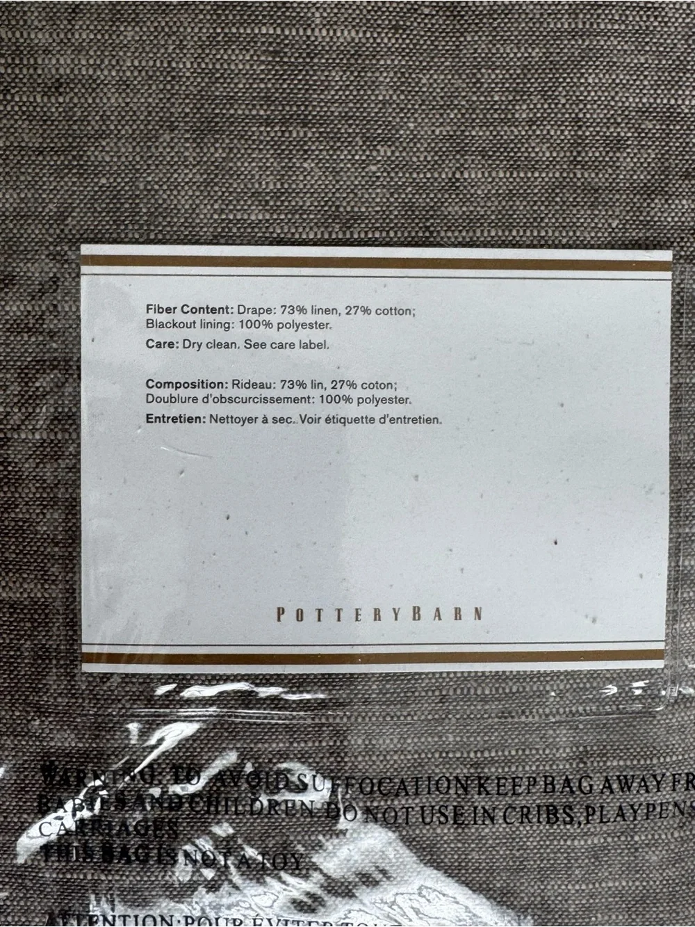 Pottery Barn foundations emery drape linen blend blackout curtain panel 50x84
